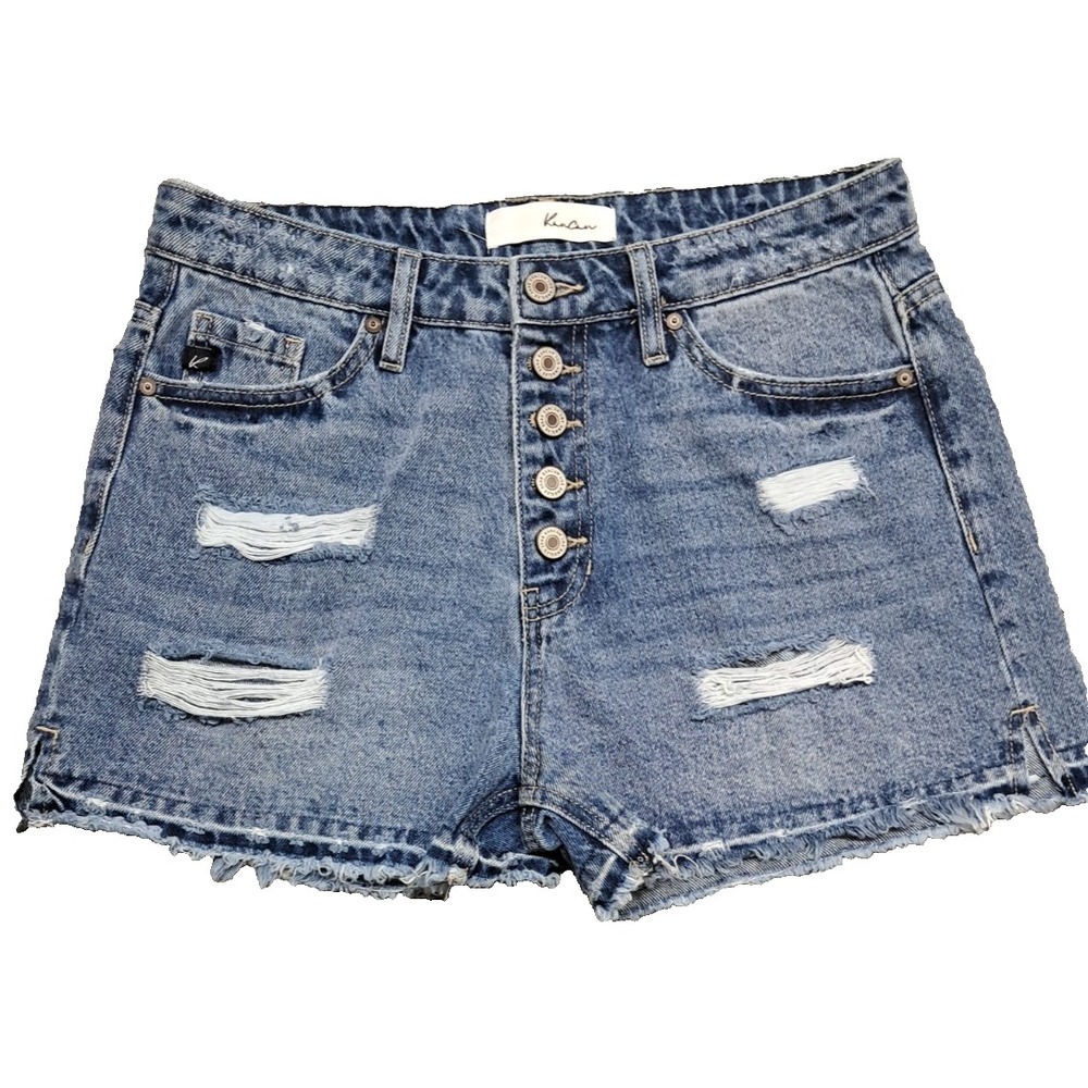 Kancan Denim Jean Shorts Womens Medium Rhonda High-Rise Button Fly Distressed